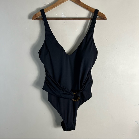 Lauren Ralph Lauren Sz 12 Womens Sash Swimsuit Black Luxury Solid One-Piece Slim - Picture 4 of 10